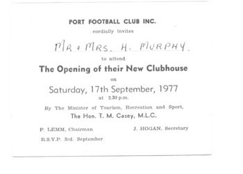 Invitation to club opening 17th Sep 1977
