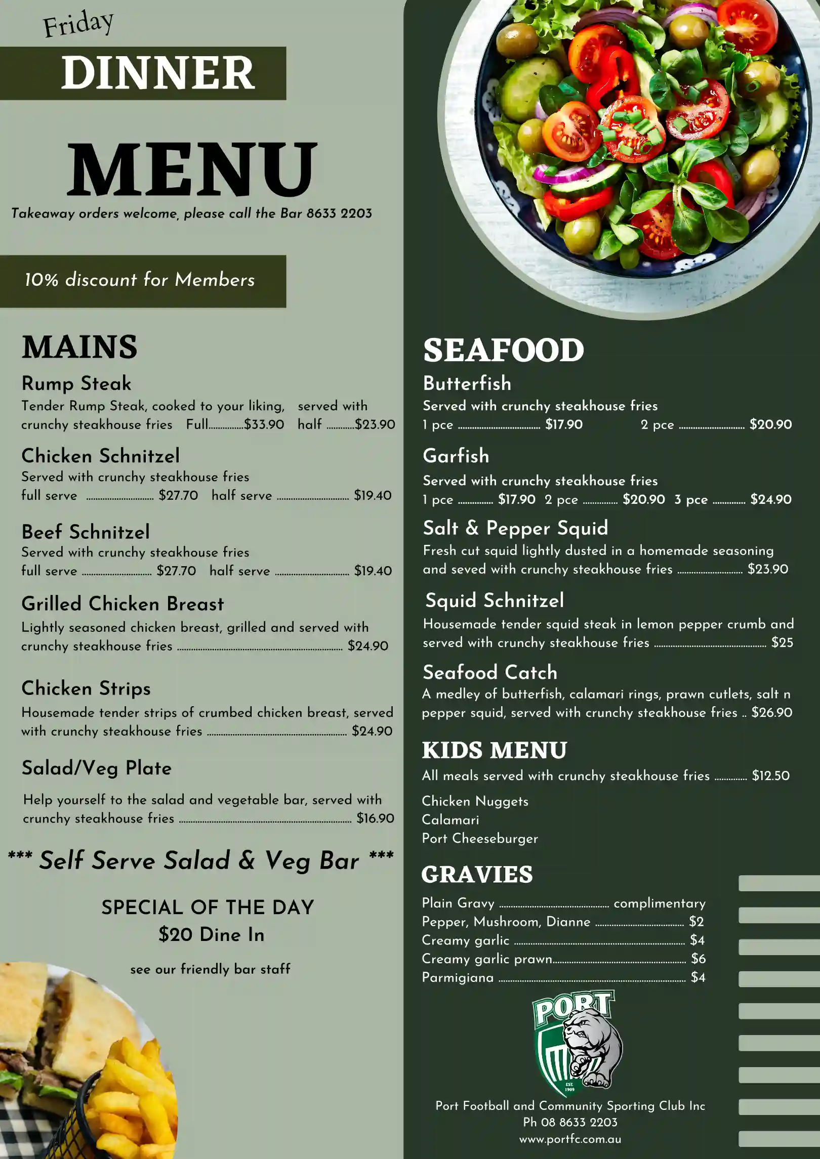 Friday Night Dinner Menu 2026