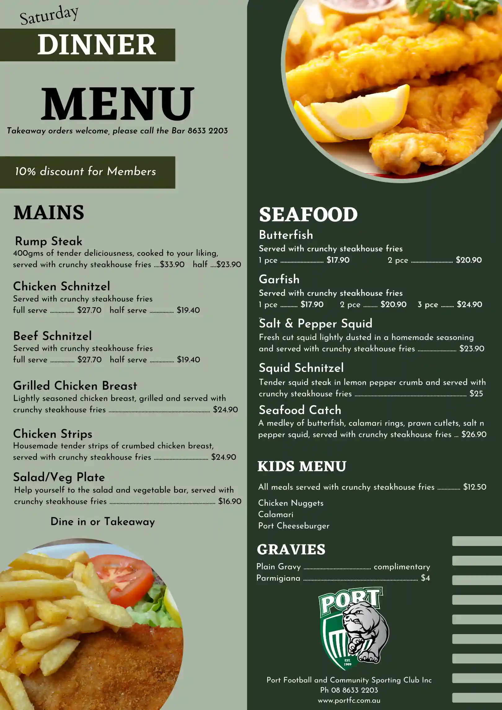 Saturday night (after games) menu 2026