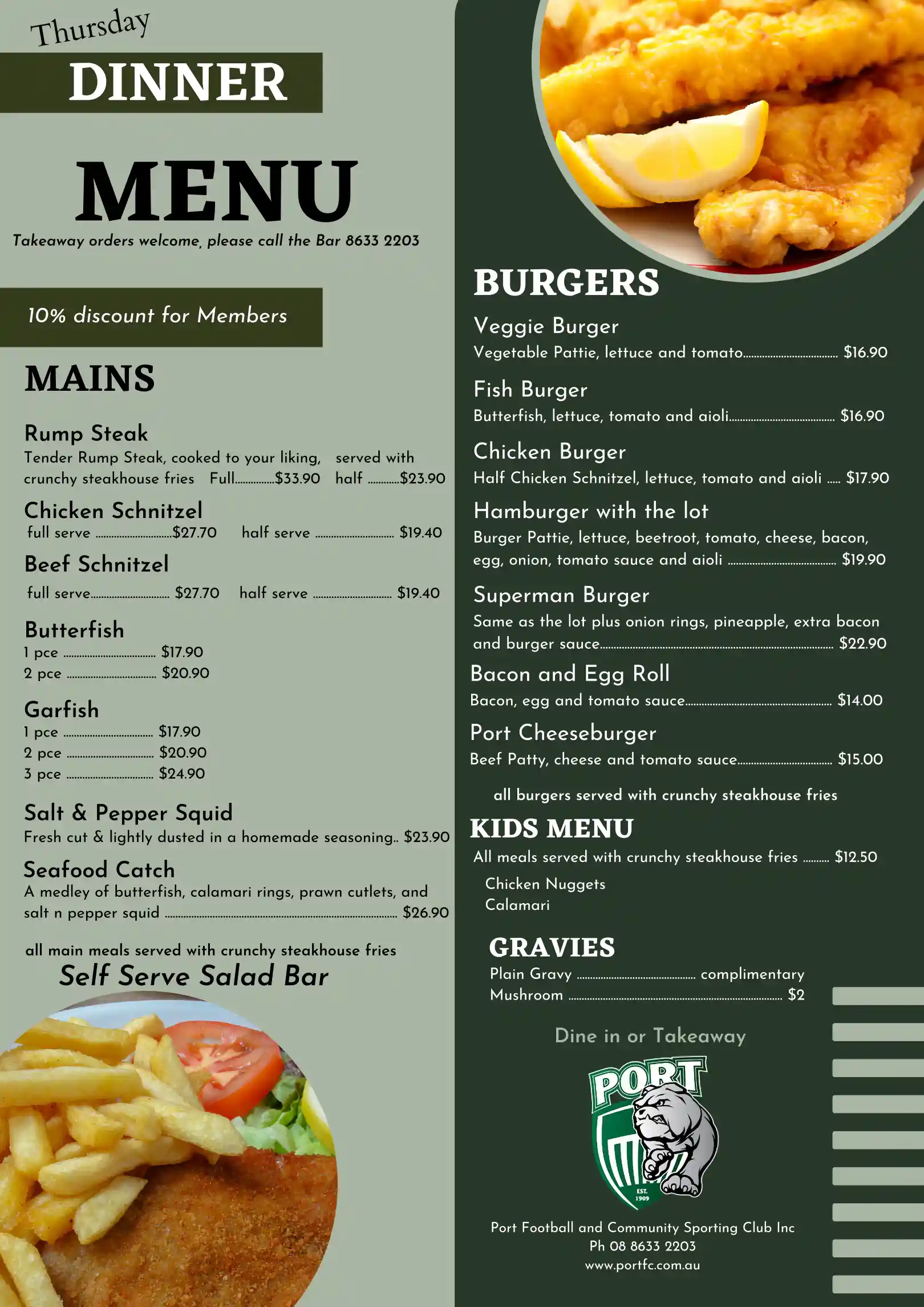 Thursday Night Dinner Menu 2026