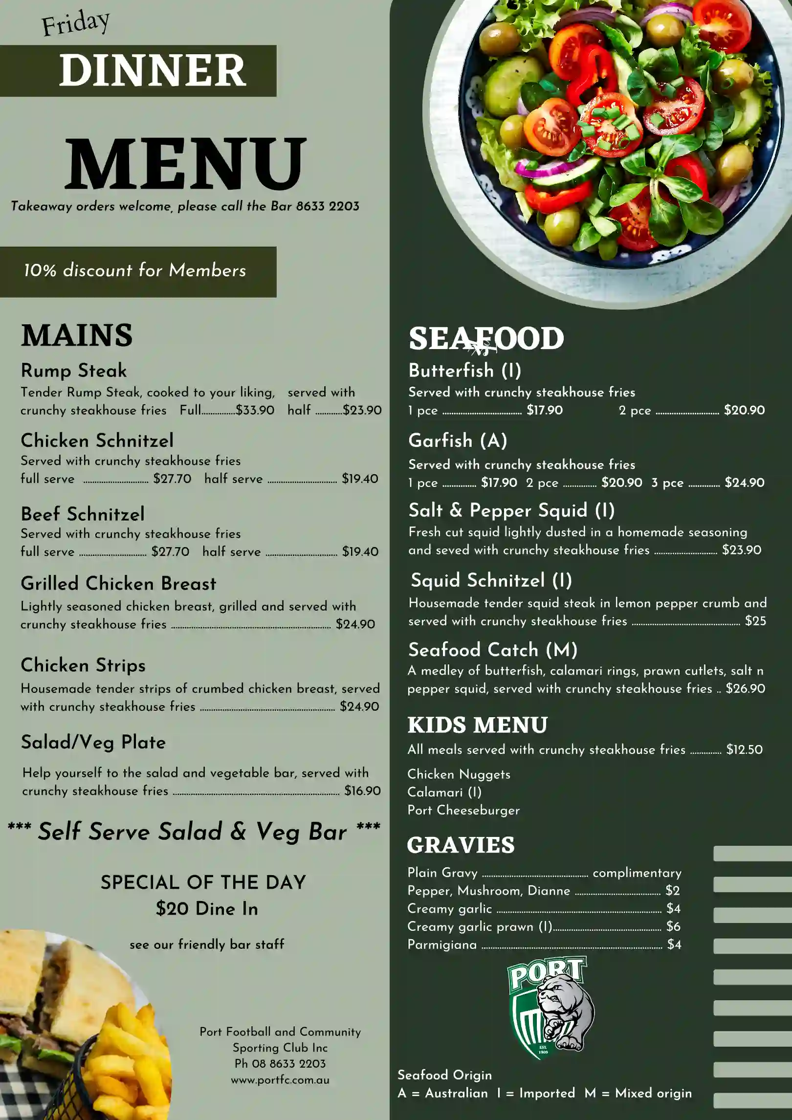 Friday Night Dinner Menu