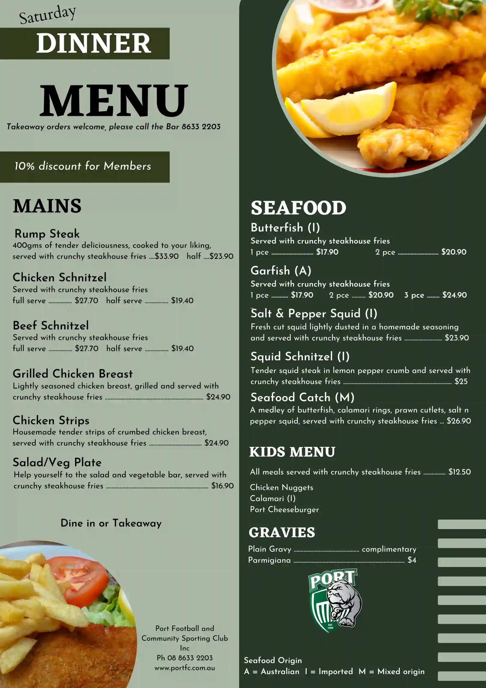 Saturday Night Menu